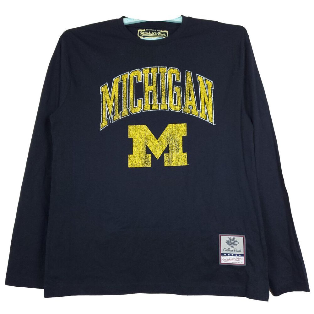 Michigan Wolverines Mitchell &‎ Ness NCAA L Large Longsleeve Shirt Navy NWT